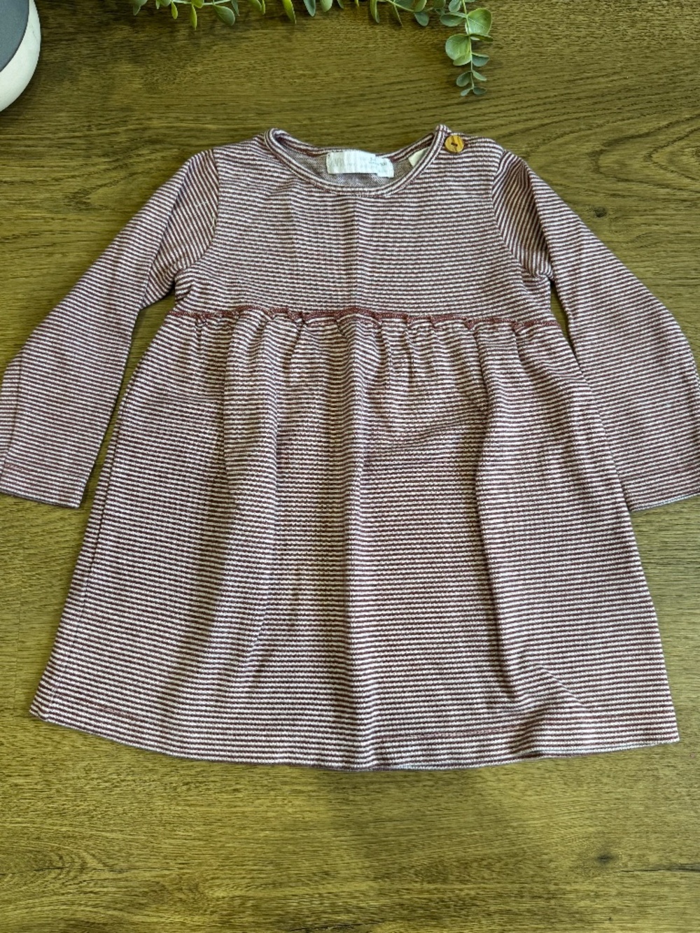 Zara Baby Girls 3-4Y Burgundy Striped Long Sleeve Dress 104